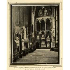  1907 Print Westminster Abbey Poets Corner Longfellow Bust 