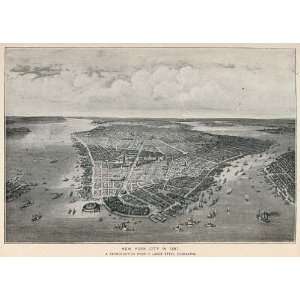  1893 Print New York City 1851 River Birds Eye View 