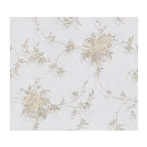  Rose Trail And Crackle Prepasted Wallpaper, Silvery Gray/Light Brown