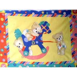   Cheater Material Quilt Top New Nursery Crib Button Rocking Horse Bp 36