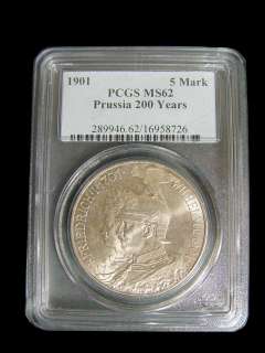 1901 PRUSSIA 200 YEARS 5 MARK PCGS GRADED MS62 COIN  
