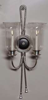 Antque Silver & Black Hurricane Wall Sconce Glass Globe  