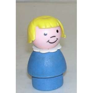   Vintage Wooden Fisher Price Little People Blue Girl 