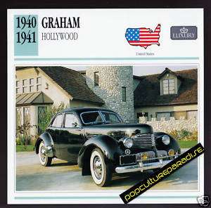 1940 1941 GRAHAM HOLLYWOOD Car PICTURE SPEC INFO CARD  