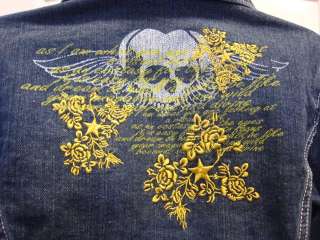 NO FEAR SO CAL Short JEAN JACKET w Skull Floral design Skull Jacket 