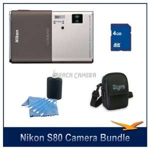  Nikon COOLPIX S80 Silver / Brown Camera 4GB Bundle with 