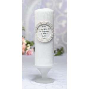    White Unity Pillar Candle with Wedding Verse 