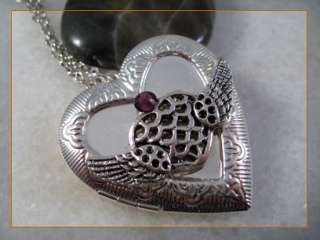   Amethyst Heart Wing Silver Picture Locket Pendant Necklace  