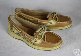 SPERRY Top Sider Angelfish Linen / Leopard Sequins Womens Boat Shoes 