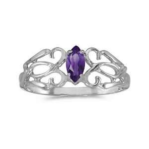  14k White Gold Marquise Amethyst Filagree Ring (Size 4.5 