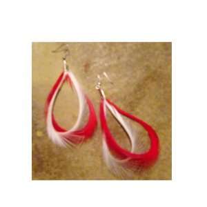  Hand made Red and White Feather Earrings: Beauty