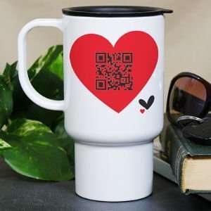  Personalized QR Code Heart Travel Mug: Kitchen & Dining