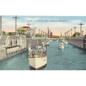 1940s Vintage Postcard At the Government Locks in Seattle 