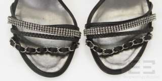 Chanel Black Satin Strappy Jeweled Heel Sandals Size 37.5  