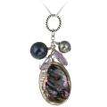 Stonique Creations Sterling Silver Abalone and Multi stone Necklace 