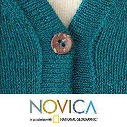 Womens Alpaca Wool Turquoise Sea Cardigan Sweater (Peru 