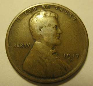 1917 S Lincoln Wheat Cent Penny  
