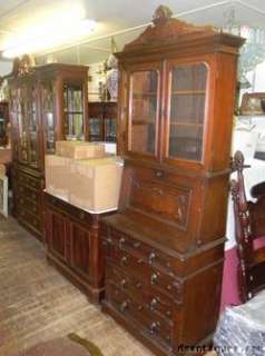 Antique Victorian Solid Walnut Secretary Drop Lid 4 Draw Desk Bookcase 
