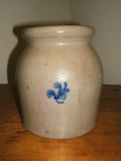 Antique Stoneware Cobolt Blue Decorated Crock   8 1/2 Inch  