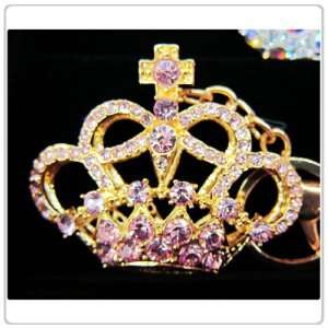  1x Crystal Rhinestone Pink Crown Keychain/Necklace/Purse 
