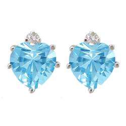 10k Gold Sky Blue Topaz and Diamond March Birthstone Heart Earrings 