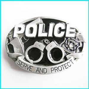  Police Handcuffs Serve And Protect Belt Buckle WT 009 