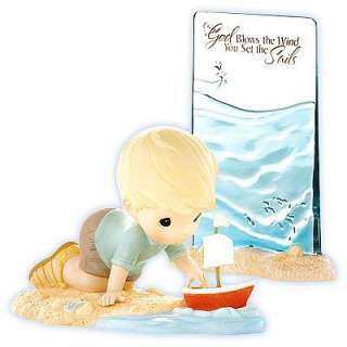 Precious Moments   Boy with Toy Sail Boat + Background  
