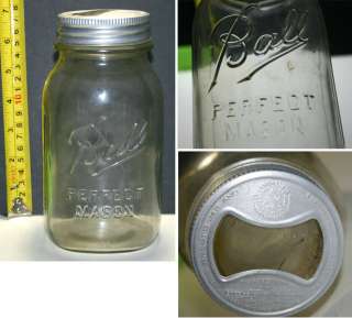 Ball Perfect Mason Jar Glass see thru Good Housekeeping zinc lid old 