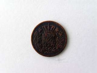 1865 Bavaria 1 Pfennig Coin  