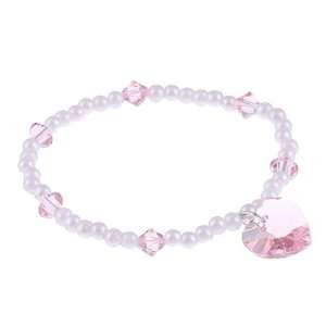 Crystale Silverplated Pink Crystal/ Faux Pearl Heart Stretch Bracelet