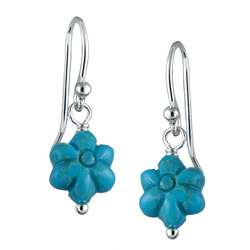  Sterling Silver Carved Flower Turquoise Earrings  Overstock