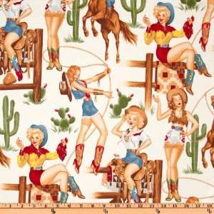  44 Wide Pin Ups Back In The Saddle Natural Fabric By The 