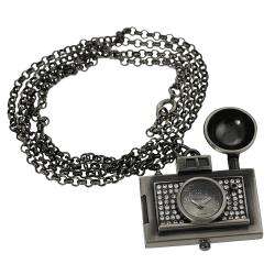 Geneva Platinum Womens Rhinestone Old fashioned Camera Necklace Watch 