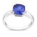 10k White Gold Created Sapphire and Diamond Ring  