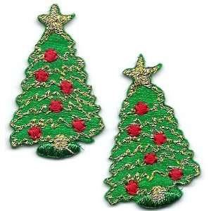     Two Xmas Trees/Embroidered Iron On Appliques 