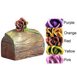 Teak Wood Jewelry Box with Mounted Rose  Overstock