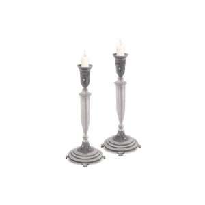 32 cm Pewter Candlesticks with Checkered Design