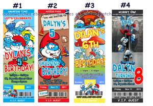   Smurfs Birthday Invitations Tickets Custom Personalized Party Supplies