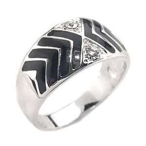   and White Lacquered Stripe Band with Diamond Accents (11) Jewelry