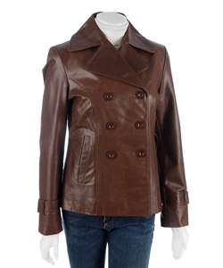 NY10018 Womens Double Breasted Leather Jacket  