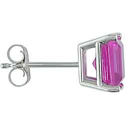10k White Gold Created Pink Sapphire Earrings  Overstock