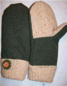 New Handmade Misses Recycled 100% Wool Sweater Mittens Fleece Lined 
