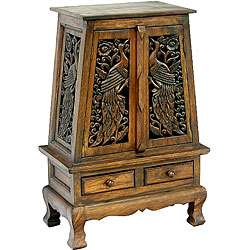 Hand carved Peacock Storage Cabinet/ End Table  Overstock