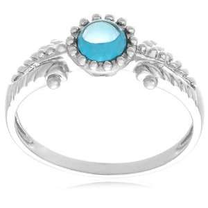  10k White Gold Cabochon Swiss Blue Topaz Bead Design Ring 