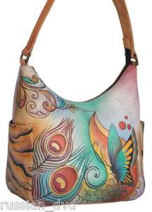 New Authentic Anuschka Leather_Collage Art Hobo Bag Side Pockets woman 
