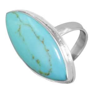    Sterling Silver and Bezel Set Turquoise Pointed Oval Ring Jewelry