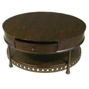  Umbria Round Cocktail Table w/ Aged Bronze Iron & Tuscan Wood Plank 