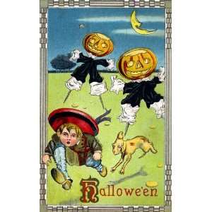 Vintage Halloween Poster Made From Circa 1910 Postcard Crazy Pumpkin 