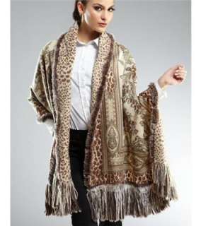   LEOPARD & PAISLEY Cashmere & Rex Fur Scarf Wrap Cape or THROW AT HOME