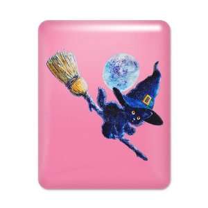  iPad Case Hot Pink Halloween Holiday Kitten Witch on Broom 